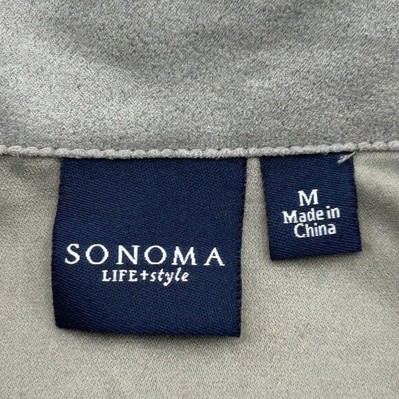 Sonoma Life + Style Womens Sz M Muted Green Faux Suede Button Down Shirt - Picture 3 of 9